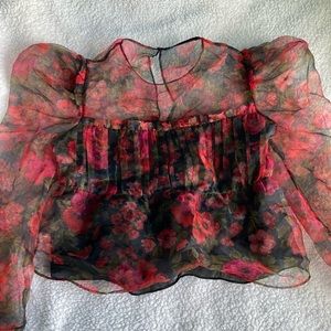 Top shop Rose Blouse with puffy shoulder sleeves size S